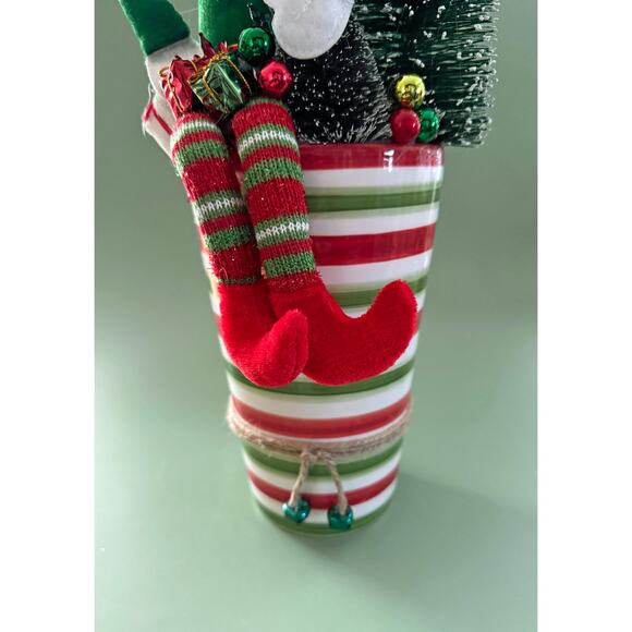 Price Reduced Vintage Christmas Elf Assemblage Centerpiece Bottlebrush Trees - Picture 2 of 7